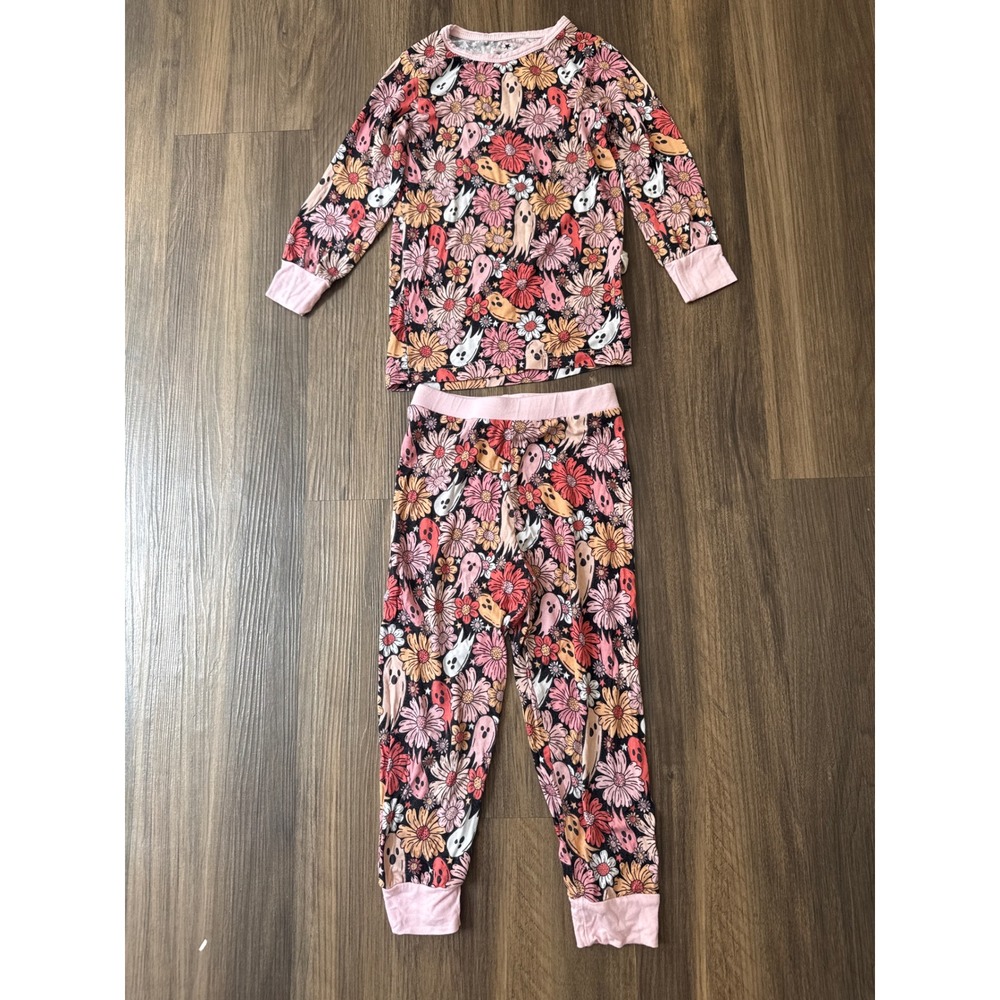 Bamboozle Pajama Set Toddler 3T Pink Floral Ghost Bamboo Viscose Halloween
